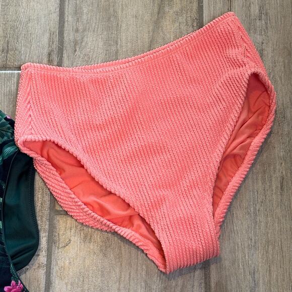 Kona Sol Peach Tropical Floral High Waist Bikini Swimsuit Bathing Bottoms Small - Picture 4 of 6